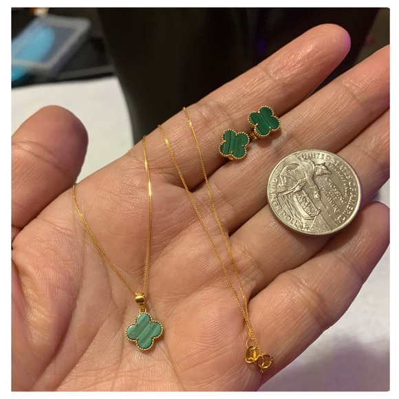 18k Solid Gold Clover 3-1 Set - Green - Picture 4 of 10